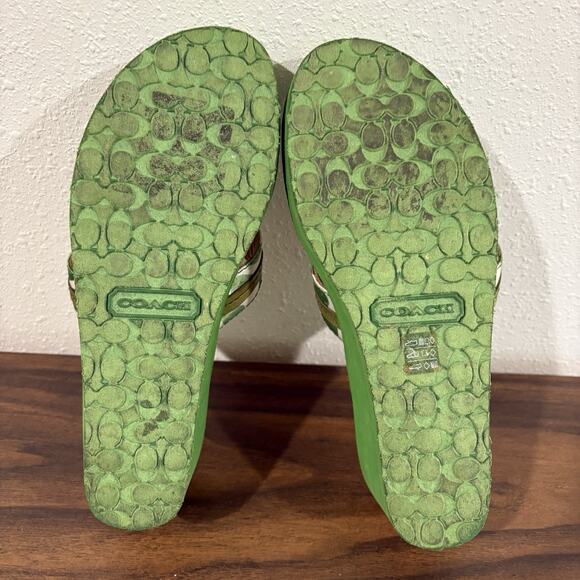 Coach Jaden Leather Wedge Sandals Thong Flip Flops Green Y2K Womens 7 Platform - Picture 13 of 14